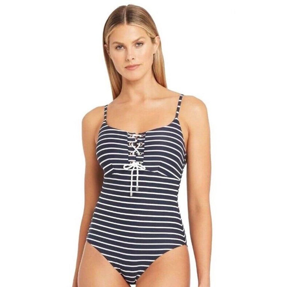 Sea Level Chamarel Lace Up Bralette One Piece Swimsuit Night Sky New Size 4